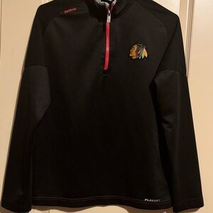 Mens NHL Reebok Chicago Blackhawks Center Ice Collection Golf Collar Shirt Small